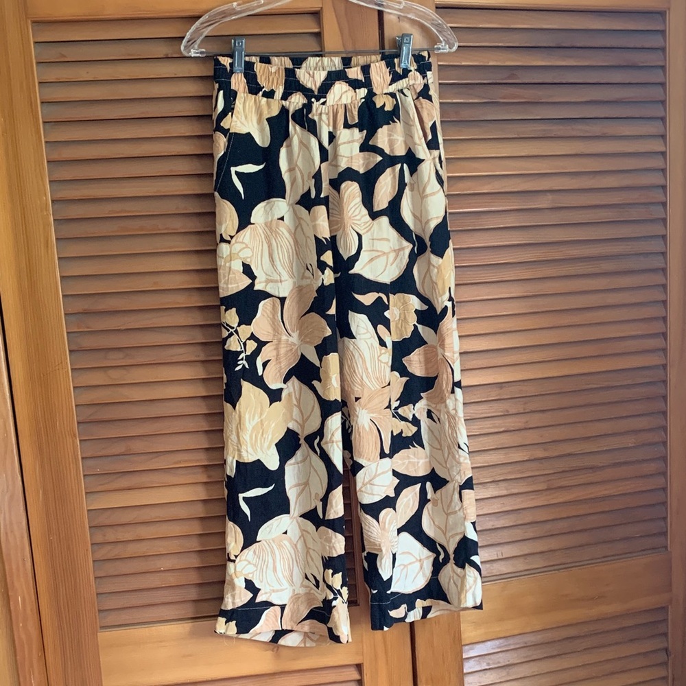 Rachel Zoe floral linen blend wide leg pants small